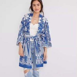 Farm Rio Blue White Tropical Print Kimono